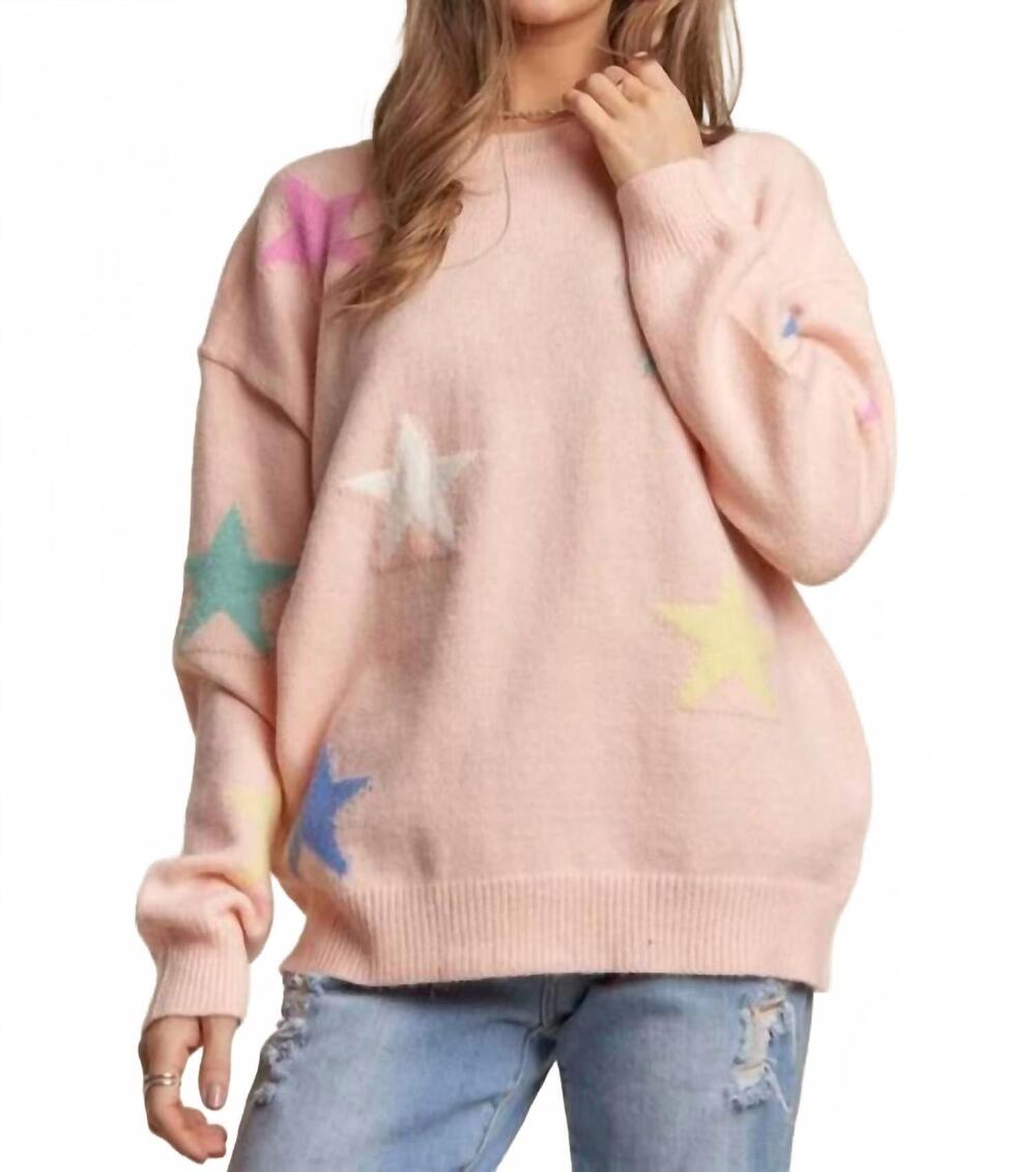 NEW ADORA stars pattern drop shoulder sweater in blush